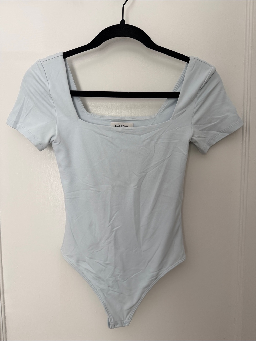Aritiza Babaton Pale Blue Square Neck Short Sleeve Bodysuit